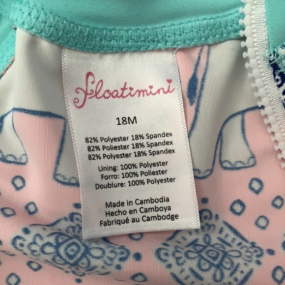 Floatimini | Girls Elephant Print Zip Front Long Sleeve One Piece Swimsuit 18 mo - Picture 5 of 5